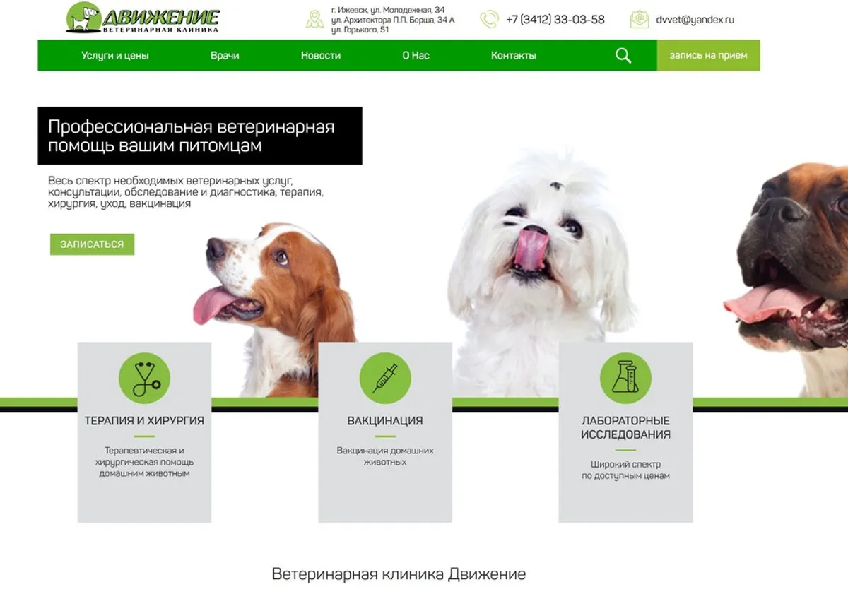 DVVet — Сайт ветеринарной клиники с расписанием врачей и онлайн-записью